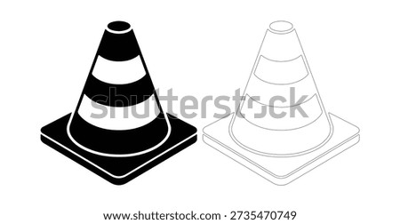 Isometric construction pylon vector icon, road safety marker, utility symbol
