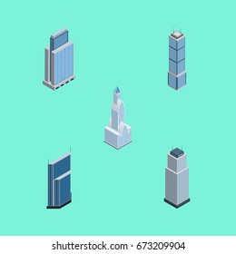 Isometric Construction Set Of Apartment, Cityscape, Residential And Other Vector Objects. Also Includes Skyscraper, Urban, Apartment Elements.