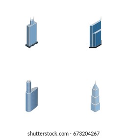 Isometric Construction Set Of Building, Business Center, Exterior And Other Vector Objects. Also Includes Exterior, Skyscraper, Residential Elements.