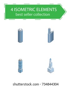 Isometric Construction Set Of Building, Cityscape, Skyscraper And Other Vector Objects. Also Includes Building, Business, Center Elements.