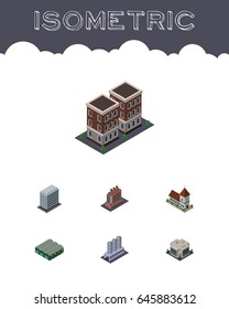 Isometric Construction Set Of Chapel, Warehouse, Office And Other Vector Objects. Also Includes Company, Tank, Office Elements.