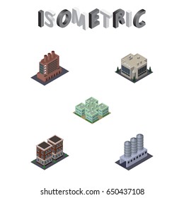 Isometric Construction Set Of Clinic, Industry, Water Storage And Other Vector Objects. Also Includes Company, Clinic, Industry Elements.