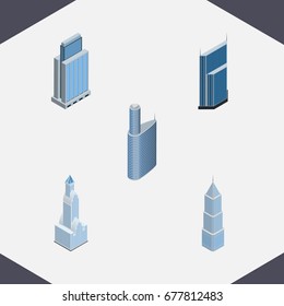 Isometric Construction Set Of Exterior, Residential, Urban And Other Vector Objects. Also Includes Tower, Building, Apartment Elements.