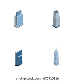 Isometric Construction Set Of Residential, Tower, Exterior And Other Vector Objects. Also Includes Residential, Exterior, Skyscraper Elements.