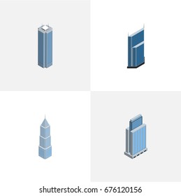 Isometric Construction Set Of Skyscraper, Urban, Residential And Other Vector Objects. Also Includes Residential, Skyscraper, Business Elements.