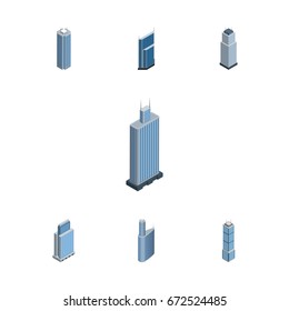 Isometric Construction Set Of Tower, Apartment, Residential And Other Vector Objects. Also Includes Urban, Skyscraper, Cityscape Elements.