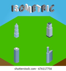 Isometric Construction Set Of Tower, Exterior, Skyscraper And Other Vector Objects. Also Includes Apartment, Skyscraper, Building Elements.