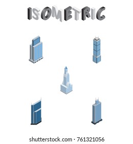 Isometric Construction Set Of Urban, Cityscape, Residential And Other Vector Objects. Also Includes Business, Tower, Center Elements.