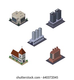 Isometric Construction Set Of Water Storage, Industry, Tower And Other Vector Objects. Also Includes Industry, Catholic, Building Elements.