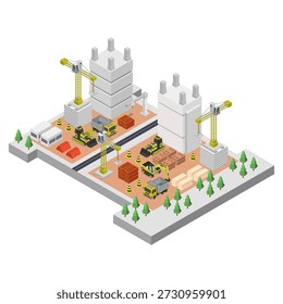 Sitio de construcción isométrica ilustrado en Vector