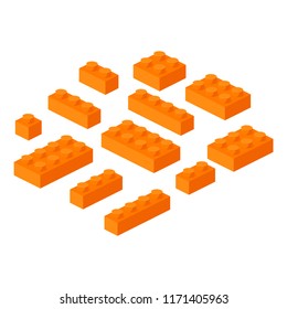 Isometric constructor blocks 3d preschool build cubic vector illustration. Cube brick and block, 3d child toy isometric, geometric plastic construction. Plastic game building blocks