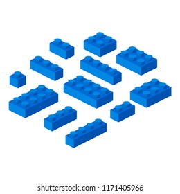 Isometric constructor blocks 3d preschool build cubic vector illustration. Cube brick and block, 3d child toy isometric, geometric plastic construction. Plastic game building blocks