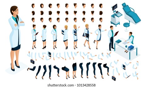 Isometric Constructor is a female doctor with a set of gestures and emotions. Create your character. Kit for ultrasound study.