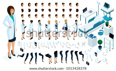 Isometric Constructor is a female doctor with a set of gestures and emotions. Create your character. Set of furniture for the hospital ward.