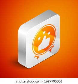 Isometric Consumer or customer product rating icon isolated on orange background. Silver square button. Vector Illustration