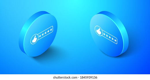 Isometric Consumer or customer product rating icon isolated on blue background. Blue circle button. Vector.