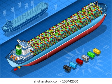 Isometric Container Cargo Ship.