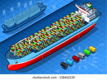 Isometric Container Cargo Ship. 