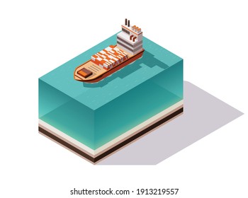 Isometric container cargo ship. Delivery on water. Shipping freight transportation. Vector isometric icon or infographic element. Ocean transport