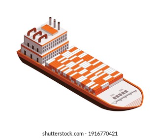 Isometric container cargo ship. Delivery on water. Shipping freight transportation. Vector isometric icon or infographic element. Ocean transport