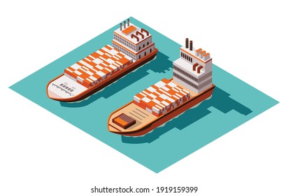 Isometric Container Cargo Ship. Delivery On Water. Shipping Freight Transportation. Vector Isometric Icon Or Infographic Element. Ocean Transport