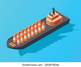 Isometric container cargo ship. Delivery on water. Shipping freight transportation. Vector isometric icon or infographic element. Ocean transport