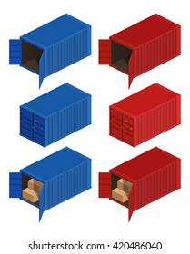 Isometric container delivery. Cargo container, cargo and container, freight industry, export container,  storage goods,