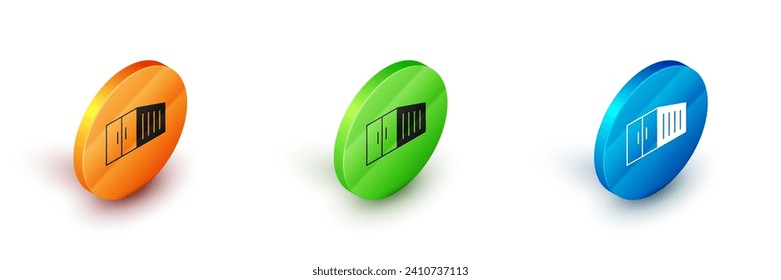 Isometric Container icon isolated on white background. Crane lifts a container with cargo. Circle button. Vector