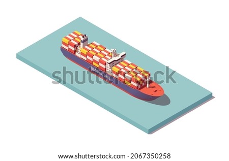 Isometric containership vessel. Low poly container ship. Vector illustrator. Collection