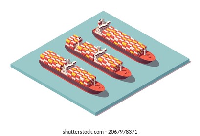 Isometric containerships vessels set. Low poly container ships. Vector illustrator. Collection