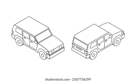 Ilustración vectorial todoterreno isométrica del coche del contorno