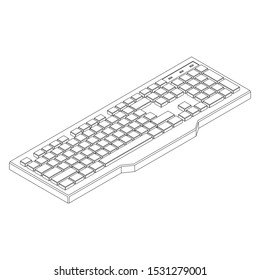 Isometric contour of highly detailed keyboard with many keys