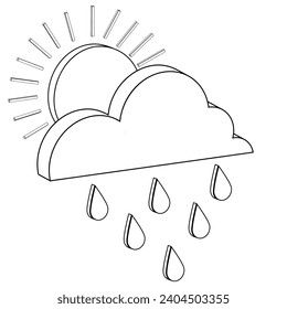 Isometric contour icon sun, cloud, cloud, rain on a white background. Vector 