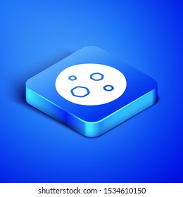 Isometric Cookie or biscuit with chocolate icon isolated on blue background. Blue square button. Vector Illustration