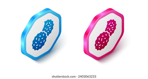 Isometric Cookie or biscuit with chocolate icon isolated on white background. Hexagon button. Vector