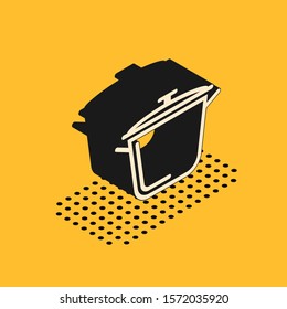 Isometric Cooking pot icon isolated on yellow background. Boil or stew food symbol.  Vector Illustration