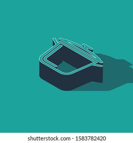 Isometric Cooking pot icon isolated on green background. Boil or stew food symbol.  Vector Illustration