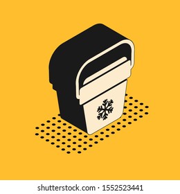 Isometric Cooler bag icon isolated on yellow background. Portable freezer bag. Handheld refrigerator.  Vector Illustration