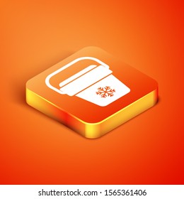 Isometric Cooler bag icon isolated on orange background. Portable freezer bag. Handheld refrigerator.  Vector Illustration
