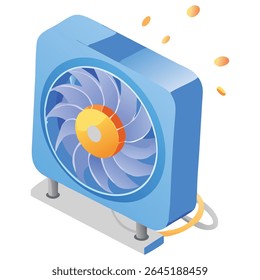 Ilustração isométrica do ventilador de resfriamento para o design do componente de hardware do computador pc e da solução de resfriamento do sistema
