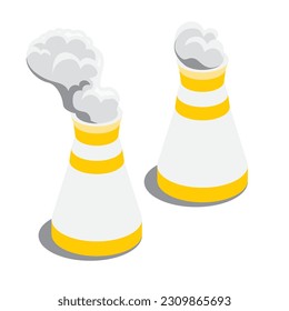 Isometric Cooling Towers. Vector Illustration. Icon Isolated on White Background.