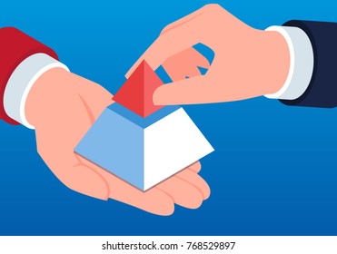 Isometric cooperation to complete the pyramid puzzle