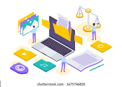 Isometric Copyright and Internet Technology Law Modern Illustration, Web Banners, Suitable for Diagrams, Infographics, Book Illustration, Game Asset, and Other Graphic Assets