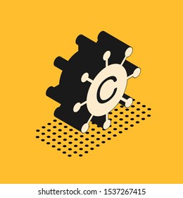 Isometric Copywriting network icon isolated on yellow background. Content networking symbol. Copyright sign. Copywriting network sign.  Vector Illustration