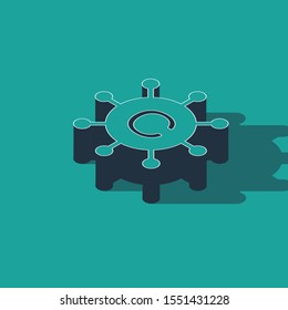 Isometric Copywriting network icon isolated on green background. Content networking symbol. Copyright sign. Copywriting network sign.  Vector Illustration