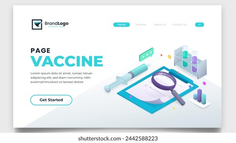 Isometric coronavirus vaccine landing page vector design in eps 10