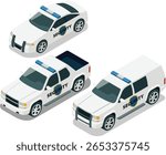 Isometric corporate security patrol vehicles