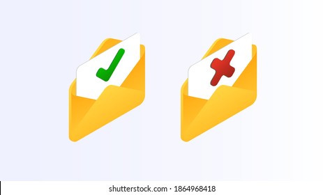 Isometrisches richtiges, falsches Zeichen. Isometrisches Rechts- und Falschmarkensymbol-Set. Grünes und rotes Kreuz-Symbol. Check ok, JA, nein, X Zeichen für die Abstimmung, Entscheidung, Web. Richtig, falsches Kontrollkästchen. Überprüfen Sie das Zeichen.