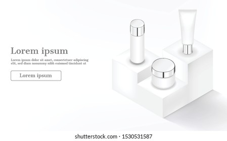 Isometric Cosmetics mockup banner vector illustration