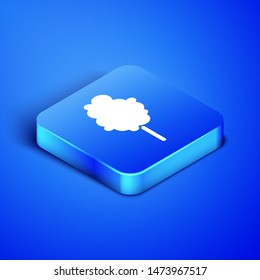 Isometric Cotton candy icon isolated on blue background. Blue square button. Vector Illustration